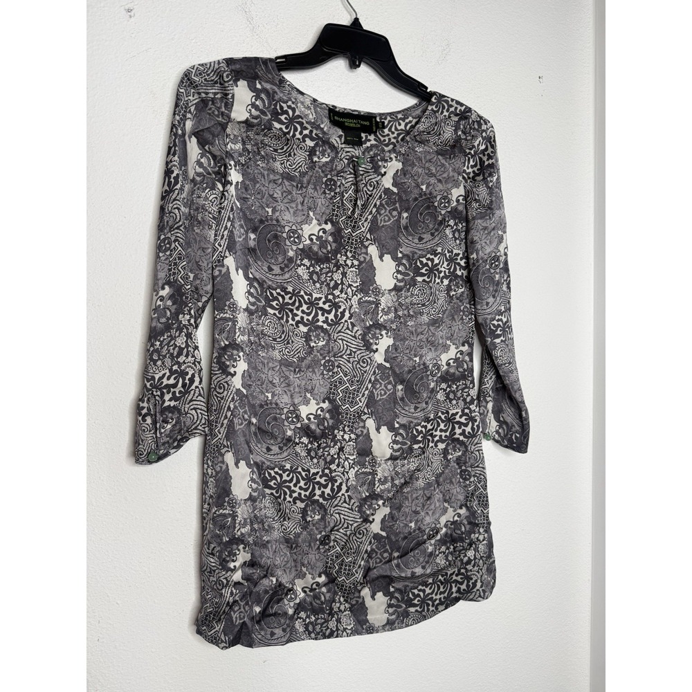 Shanghai Tang Silk Paisley Tunic Top Size 8 Glass Buttons Designer Chic - Picture 2 of 13